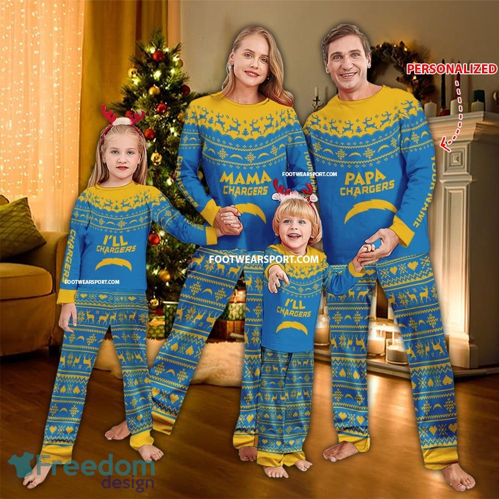 Logo Los Angeles Chargers Papa Mama Family Pajamas Set Gift Christmas image Logo Los Angeles Chargers Papa Mama Family Pajamas Set Gift Christmas - Logo Los Angeles Chargers Papa Mama Family Pajamas Set Gift Christmas
