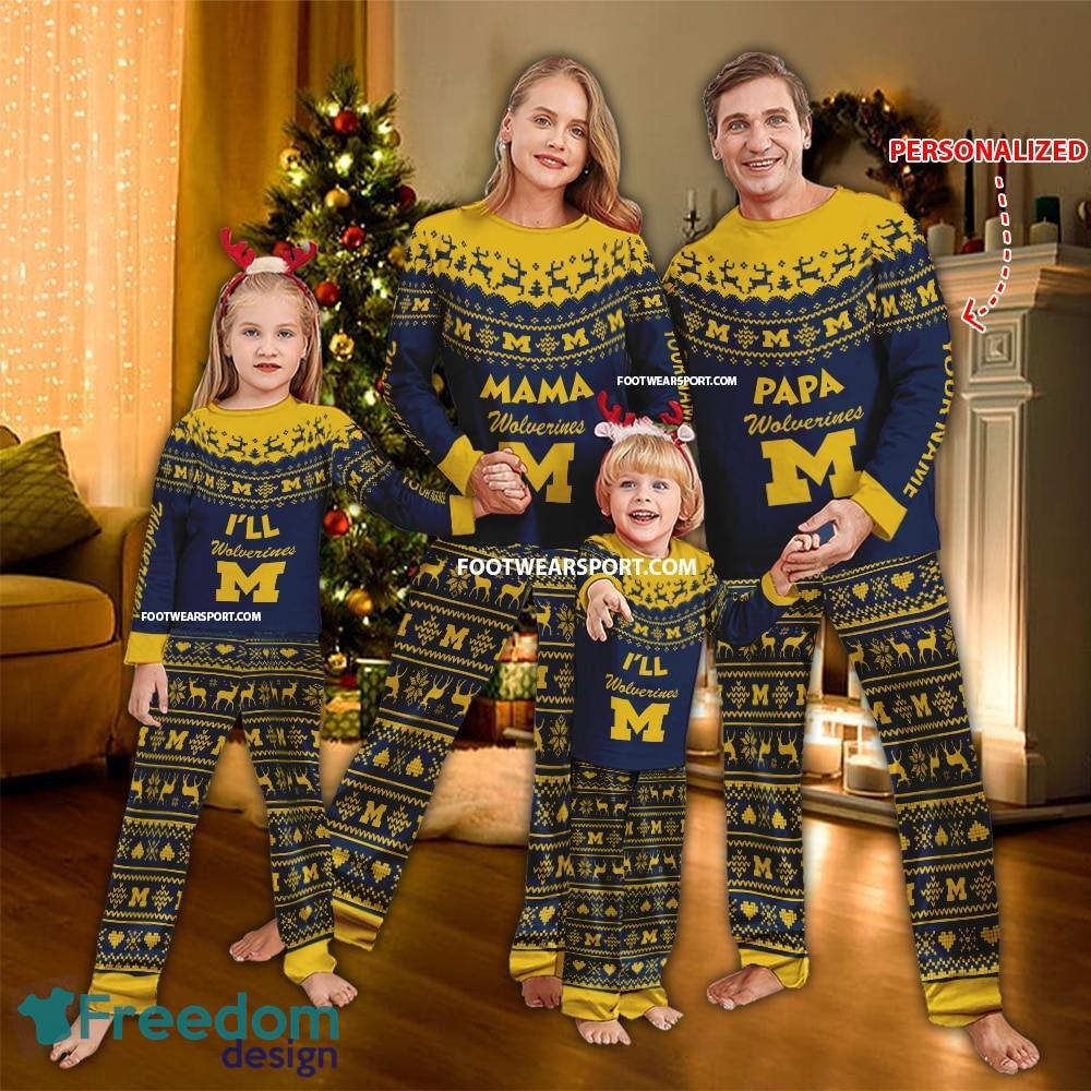 Logo Michigan Wolverines Papa Mama Family Pajamas Set Gift Christmas image Logo Michigan Wolverines Papa Mama Family Pajamas Set Gift Christmas - Logo Michigan Wolverines Papa Mama Family Pajamas Set Gift Christmas