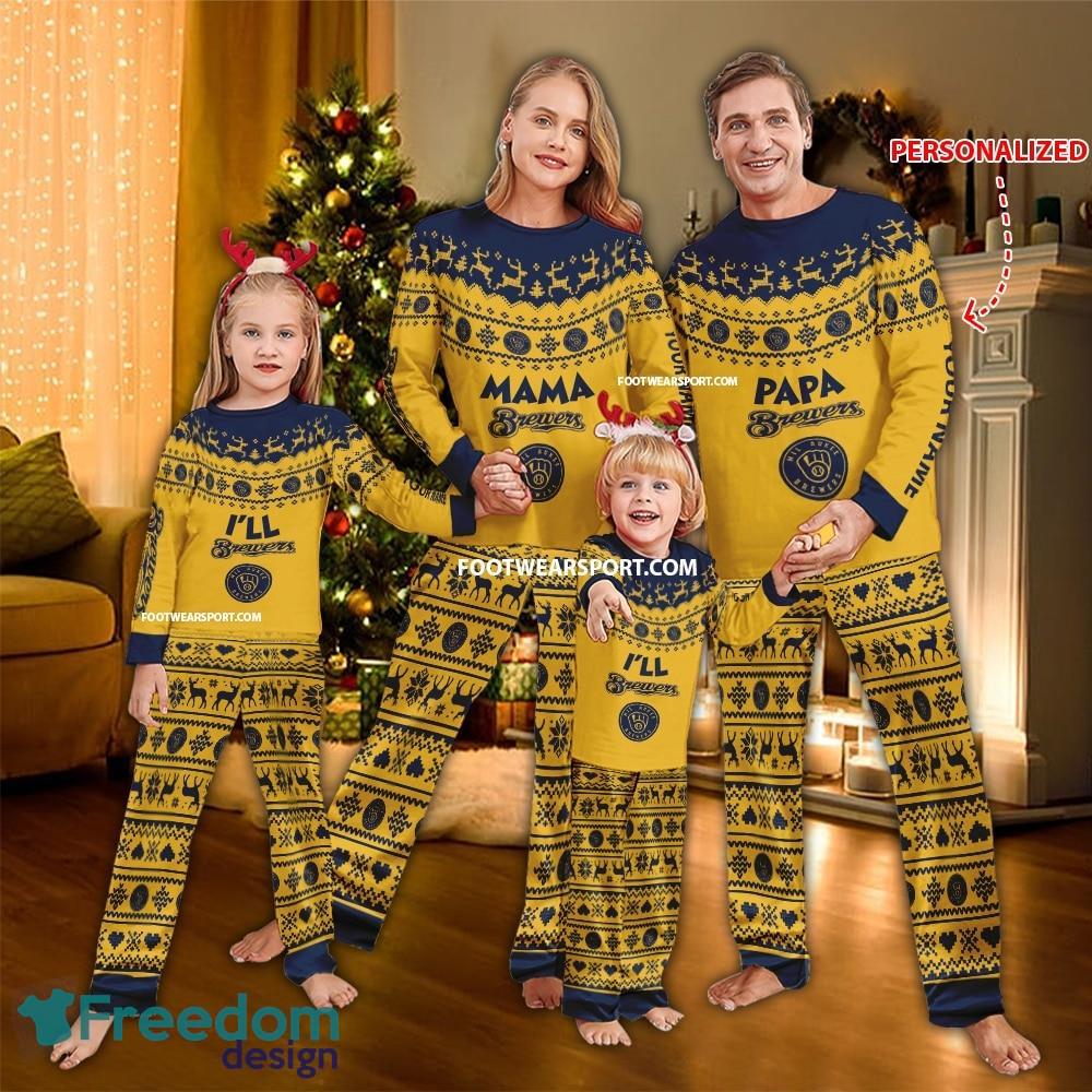 Logo Milwaukee Brewers Papa Mama Pajamas Set Family Gift Christmas image Logo Milwaukee Brewers Papa Mama Pajamas Set Family Gift Christmas - Logo Milwaukee Brewers Papa Mama Pajamas Set Family Gift Christmas