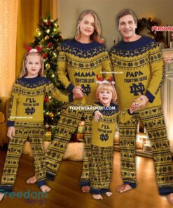 Logo Notre Dame Fighting Irish Papa Mama Family Pajamas Set Gift Christmas