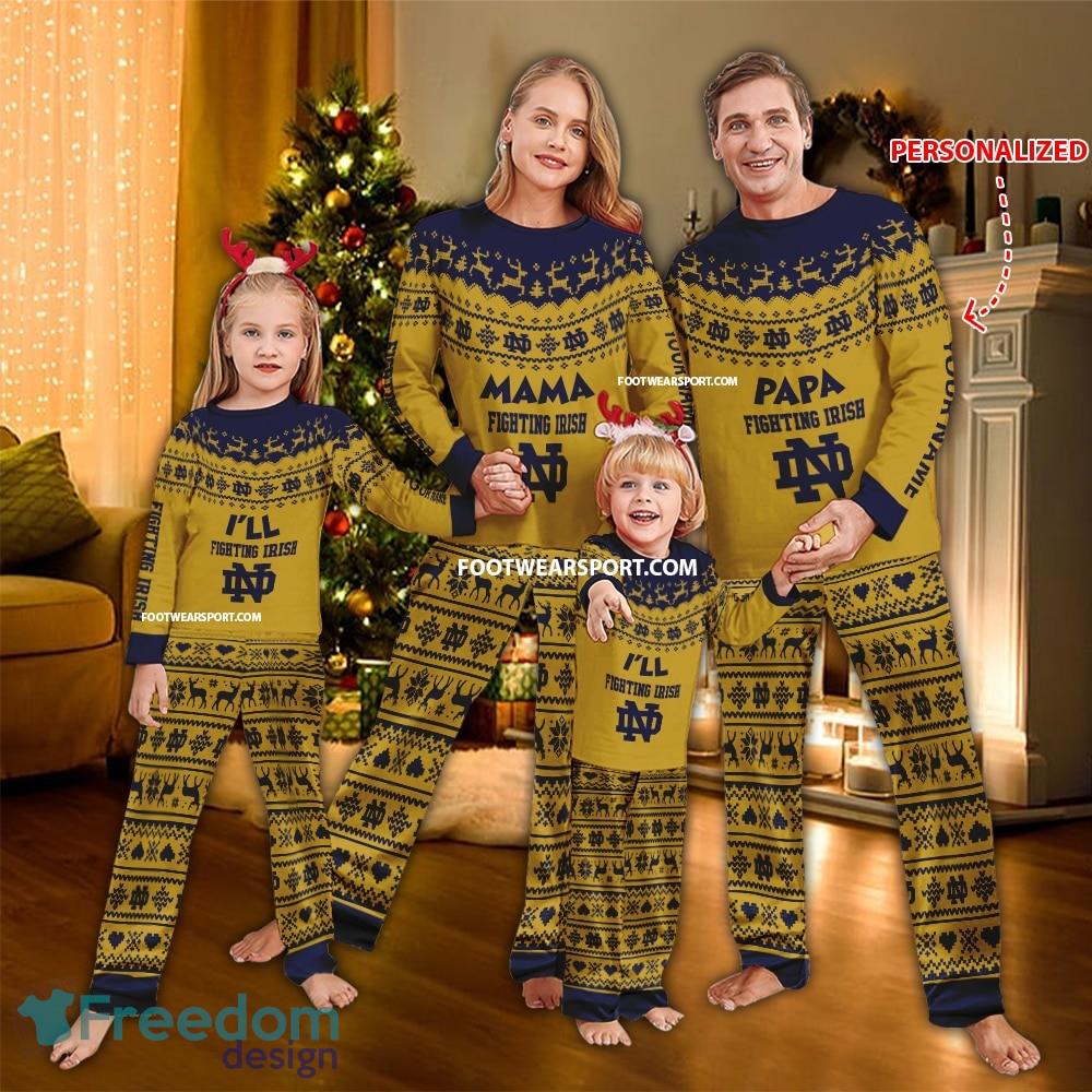 Logo Notre Dame Fighting Irish Papa Mama Family Pajamas Set Gift Christmas image Logo Notre Dame Fighting Irish Papa Mama Family Pajamas Set Gift Christmas - Logo Notre Dame Fighting Irish Papa Mama Family Pajamas Set Gift Christmas