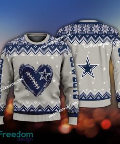 Logo Pattern Heart Football Dallas Cowboys Christmas Sweater AOP Gift For Adult