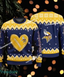 Logo Pattern Heart Football Minnesota Vikings Christmas 3D Sweater Gift Holidays