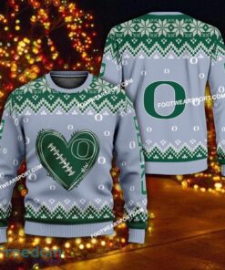 Logo Pattern Heart Football Oregon Ducks Christmas Sweater Gift Holidays