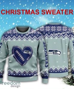 Logo Pattern Heart Football Seattle Seahawks Christmas Sweater For Men Women