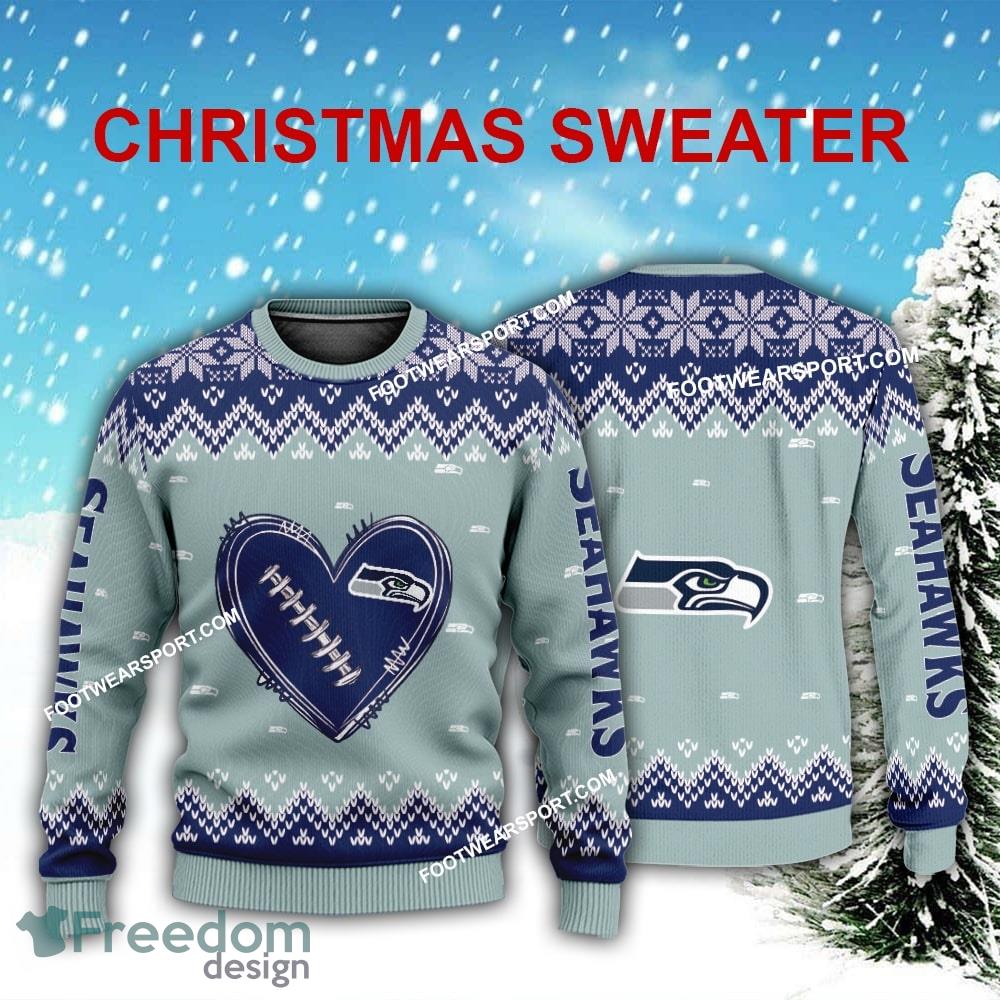 Logo Pattern Heart Football Seattle Seahawks Christmas Sweater For Men Women image Logo Pattern Heart Football Seattle Seahawks Christmas Sweater For Men Women - Logo Pattern Heart Football Seattle Seahawks Christmas Sweater For Men Women