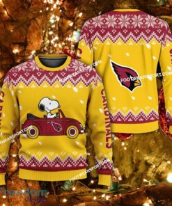 Logo Pattern Snoopy Driving Car Arizona Cardinals Christmas Sweater AOP For Men Women