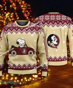 Logo Pattern Snoopy Driving Car Florida State Seminoles Christmas Sweater AOP Gift Holidays