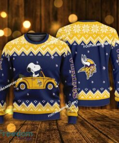 Logo Pattern Snoopy Driving Car Minnesota Vikings Christmas Sweater AOP For Men Women