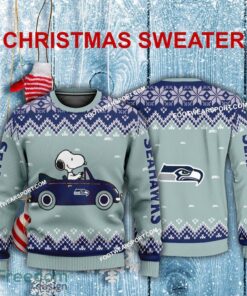 Logo Pattern Snoopy Driving Car Seattle Seahawks Christmas 3D Sweater For Men Women