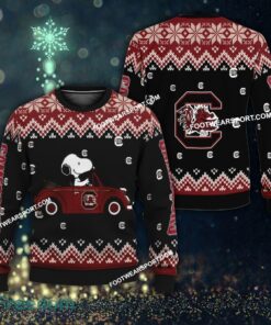 Logo Pattern Snoopy Driving Car South Carolina Gamecocks Xmas Sweater AOP Gift For Adult