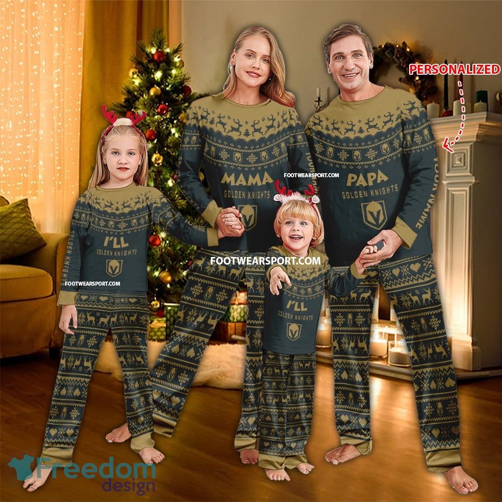 Logo Vegas Golden Knights Papa Mama Family Pajamas Set Gift Christmas image Logo Vegas Golden Knights Papa Mama Family Pajamas Set Gift Christmas - Logo Vegas Golden Knights Papa Mama Family Pajamas Set Gift Christmas