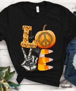 LOVE Peace Sign Pumpkin V Sign Hippie Halloween Costume Unisex T-Shirt