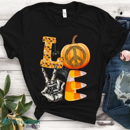 LOVE Peace Sign Pumpkin V Sign Hippie Halloween Costume Unisex T-Shirt Product Photo 1