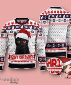 Meowy Christmas Cat With Santa Hat Ugly Christmas Sweater Unique Gift Product Photo 2