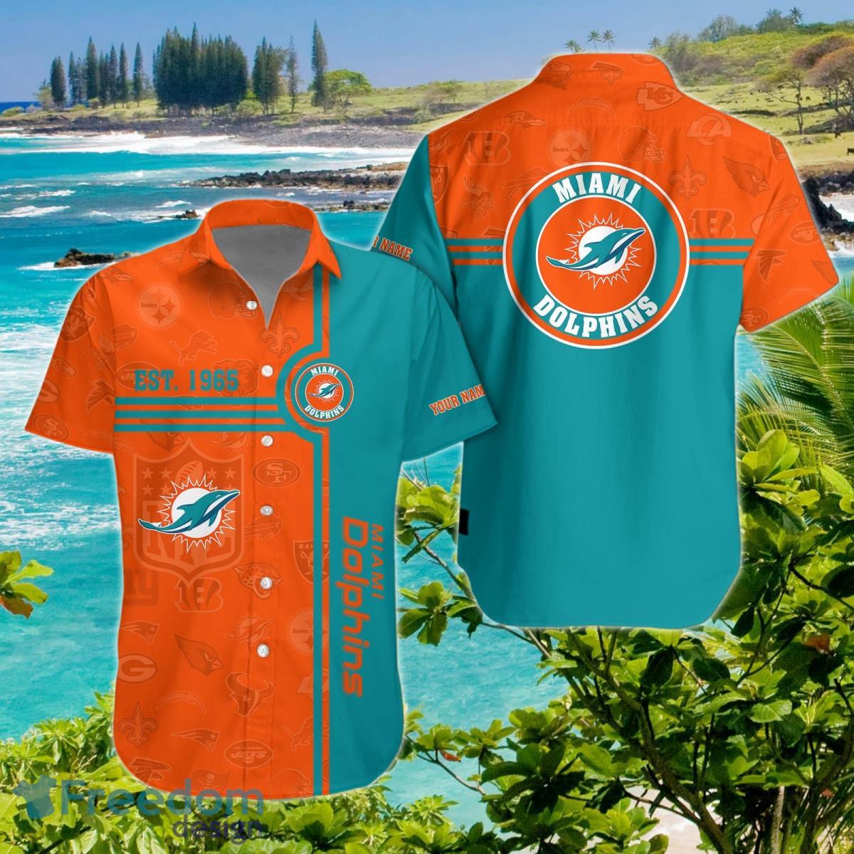 Miami Dolphins Hawaiian Shirt Custom Name Unique Gift image Miami Dolphins Hawaiian Shirt Custom Name Unique Gift Product Photo 1