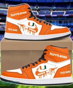 Miami Hurricanes Air Jordan 1 Shoes Sport Hightop Sneakers For Men And Women Custom Name Product Photo 1