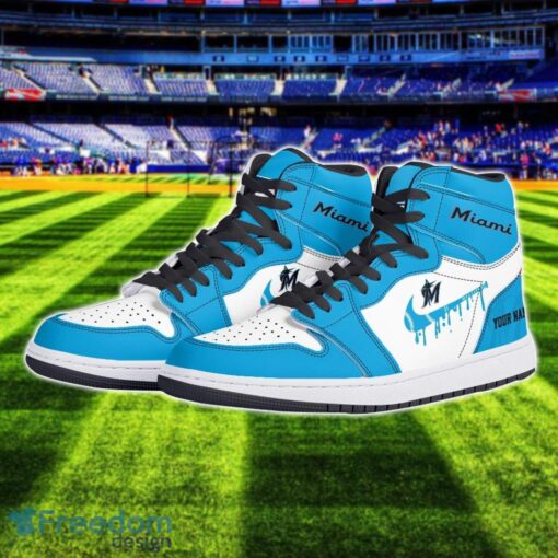 Miami Marlins Air Jordan 1 Shoes Sport Hightop Sneakers For Men And Women Custom Name Product Photo 2