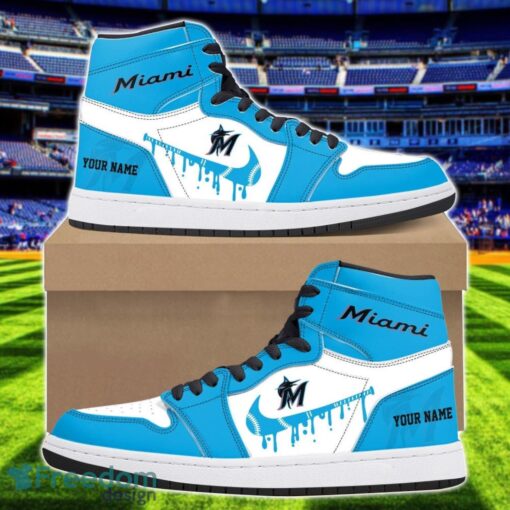 Miami Marlins Air Jordan 1 Shoes Sport Hightop Sneakers For Men And Women Custom Name Product Photo 1