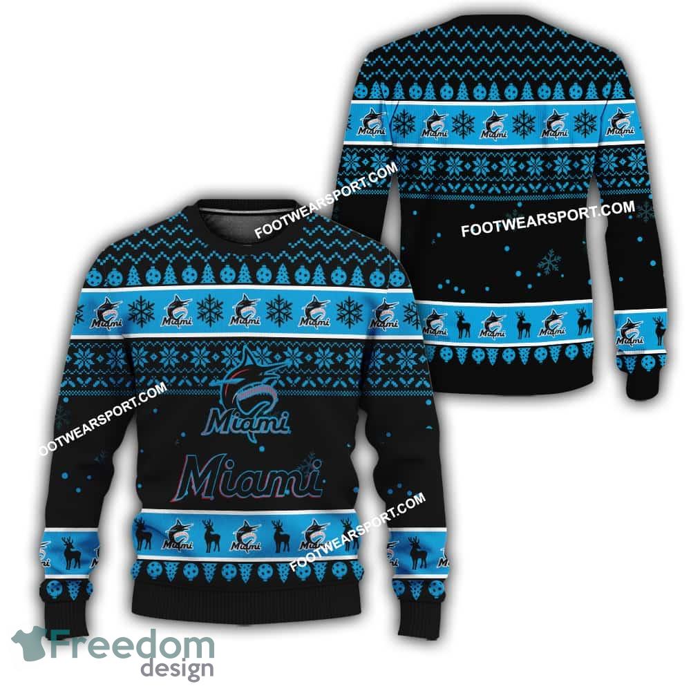 Miami Marlins Xmas Pattern Ugly Christmas Sweater For Fans image Miami Marlins Xmas Pattern Ugly Christmas Sweater For Fans - Miami Marlins Xmas Pattern Ugly Christmas Sweater For Fans
