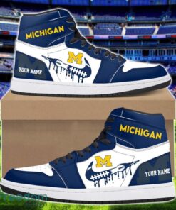 Michigan Wolverines Air Jordan 1 Shoes Sport Hightop Sneakers For Men And Women Custom Name Product Photo 1