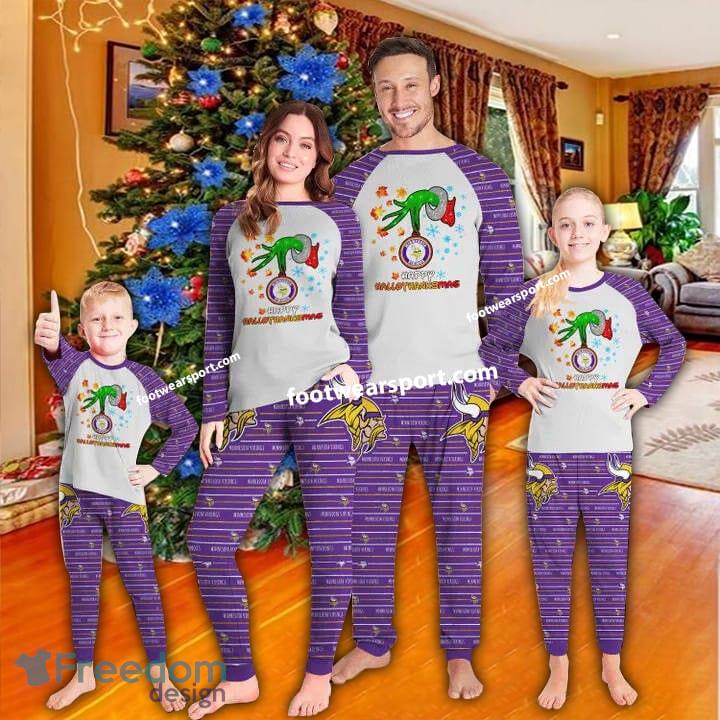 Minnesota Vikings Happy HalloThankmas Christmas Pajamas Set Family Kid Men Women image Minnesota Vikings Happy HalloThankmas Christmas Pajamas Set Family Kid Men Women - Minnesota Vikings Happy HalloThankmas Christmas Pajamas Set Family Kid Men Women