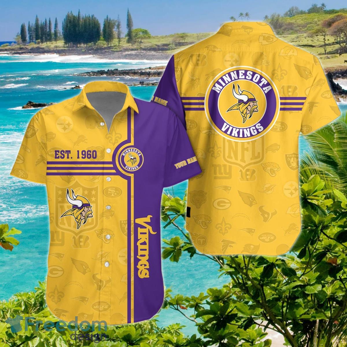 Minnesota Vikings Hawaiian Shirt Custom Name Impressive Gift image Minnesota Vikings Hawaiian Shirt Custom Name Impressive Gift Product Photo 1