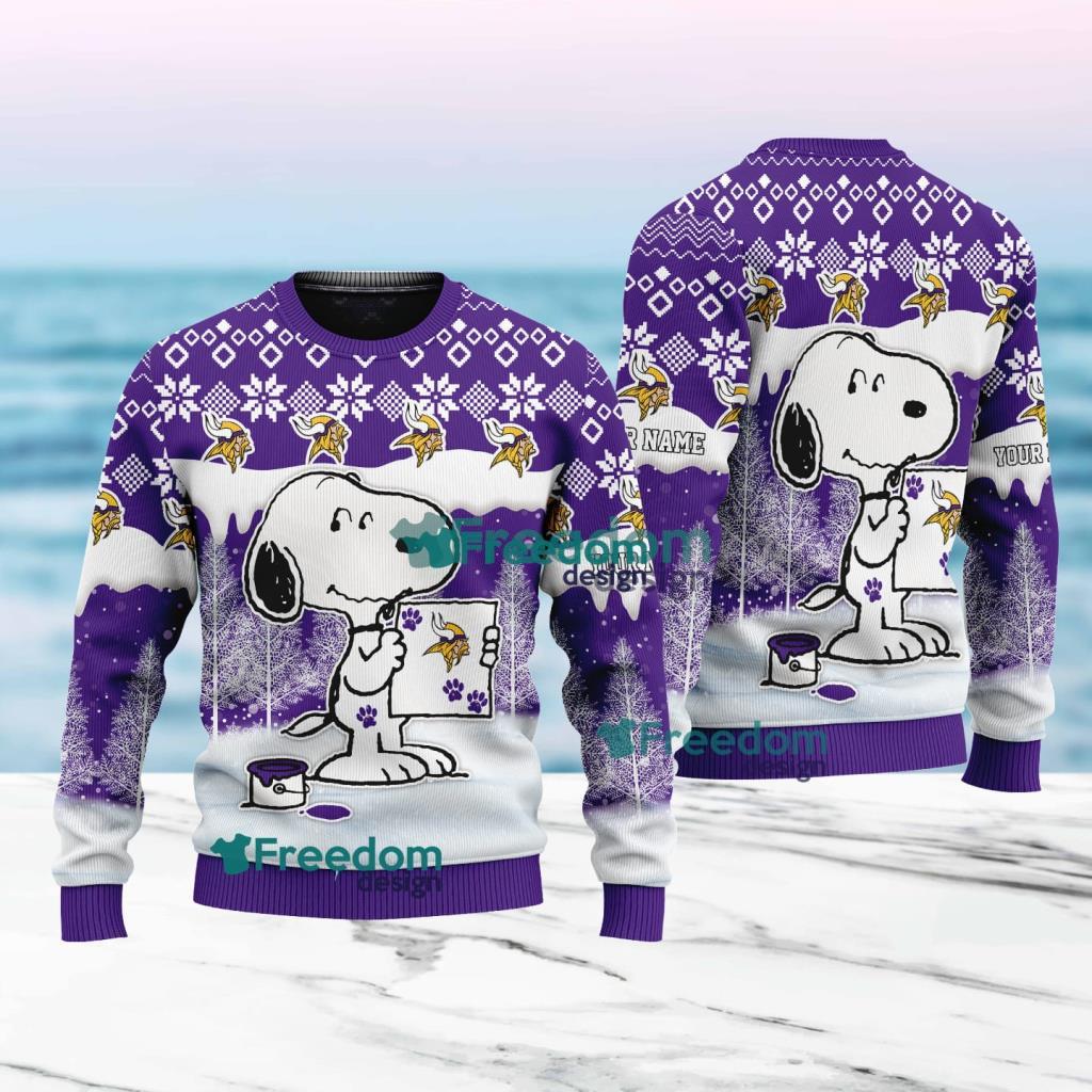 Minnesota Vikings Nfl Snoopy Pine Tree Christmas Ugly Sweater Custom Name image Minnesota Vikings Nfl Snoopy Pine Tree Christmas Ugly Sweater Custom Name Product Photo 1