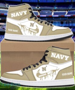 Navy Midshipmen Air Jordan 1 Shoes Sport Hightop Sneakers For Men And Women Custom Name Product Photo 1