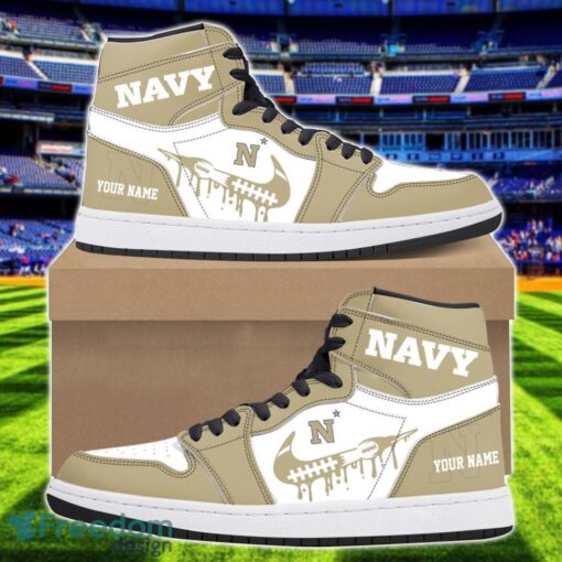 Navy Midshipmen Air Jordan 1 Shoes Sport Hightop Sneakers For Men And Women Custom Name Product Photo 1