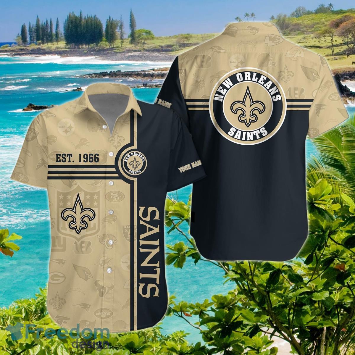 New Orleans Saints Hawaiian Shirt Custom Name Unique Gift image New Orleans Saints Hawaiian Shirt Custom Name Unique Gift Product Photo 1