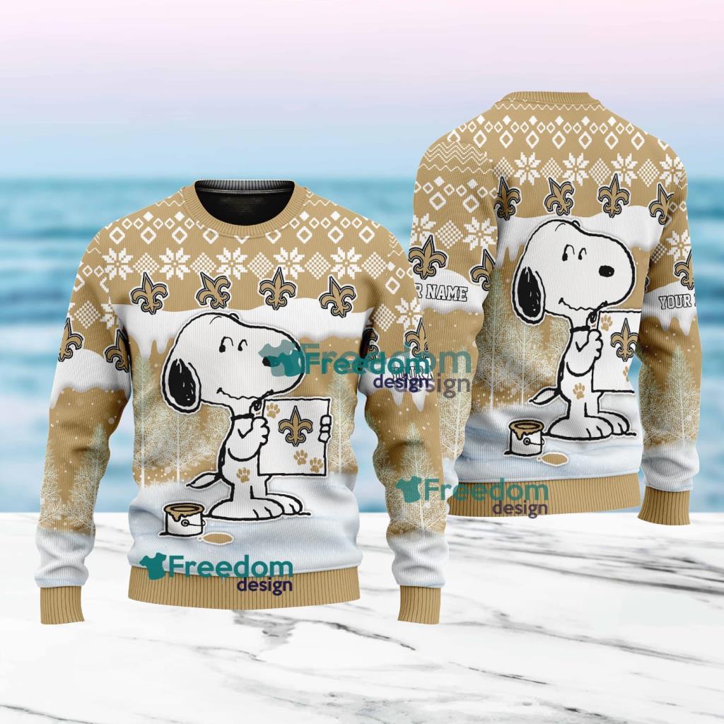 New Orleans Saints Nfl Snoopy Pine Tree Christmas Ugly Sweater Custom Name Product Photo 1