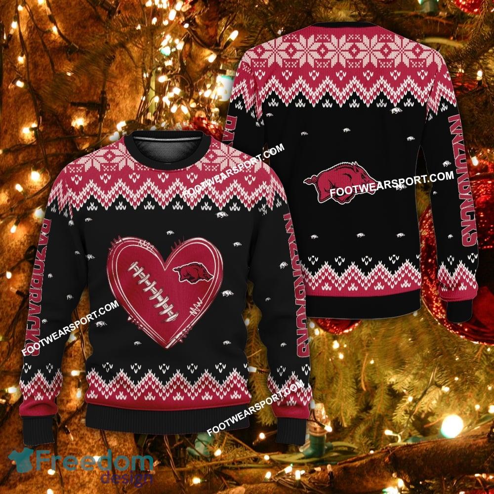 New Style Heart Football Arkansas Razorbacks Christmas 3D Sweater Gift Holidays image New Style Heart Football Arkansas Razorbacks Christmas 3D Sweater Gift Holidays - New Style Heart Football Arkansas Razorbacks Christmas 3D Sweater Gift Holidays