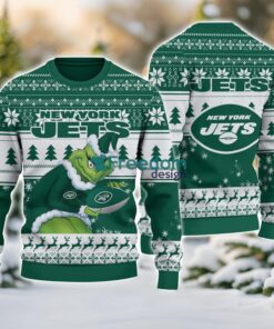 New York Jets Grinch Ugly Christmas Sweater With Team Logo 3D Printed Christmas Sweater Gift
