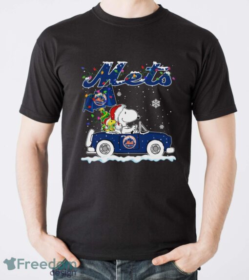 New York Mets Snoopy And Woodstock Driving Car Shirt Sweatshirt Hoodie - Men T-Shirt