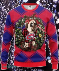 Nhl Montreal Canadiens Pug Dog And Candy Cane Christmas Ugly Sweater Unique Gift