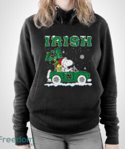 Notre Dame Fighting Irish Snoopy And Woodstock Driving Car Shirt Sweatshirt Hoodie - Unisex Pullover Hoodie