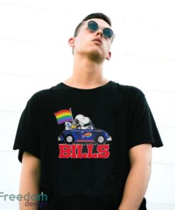 Official NFL Buffalo Bills Snoopy and Woodstock driving car Pride Month 2024 t-shirt - G500 Gildan T-Shirt