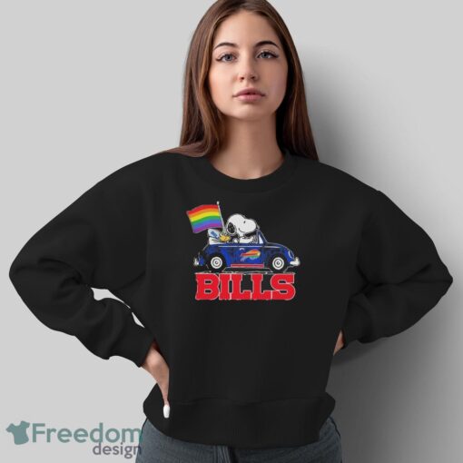 Official NFL Buffalo Bills Snoopy and Woodstock driving car Pride Month 2024 t-shirt - Sweatshirt