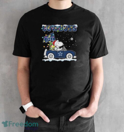 Official Peanuts Snoopy And Woodstock Drive Car Dallas Cowboys Christmas Shirt - Black Unisex T-Shirt