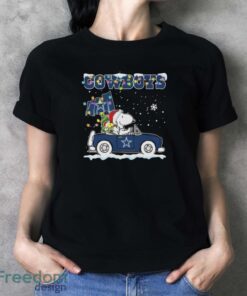 Official Peanuts Snoopy And Woodstock Drive Car Dallas Cowboys Christmas Shirt - Ladies T-Shirt