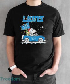 Official Peanuts Snoopy And Woodstock Drive Car Detroit Lions Christmas Shirt - Black Unisex T-Shirt