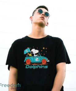 Official Peanuts Snoopy And Woodstock On Car Miami Dolphins Go Fins Shirt - G500 Gildan T-Shirt