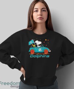 Official Peanuts Snoopy And Woodstock On Car Miami Dolphins Go Fins Shirt - Sweatshirt