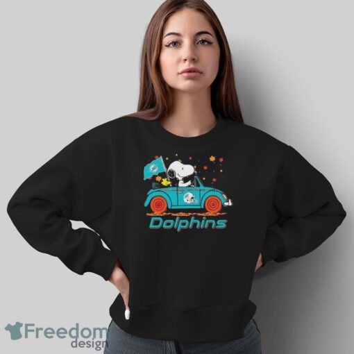 Official Peanuts Snoopy And Woodstock On Car Miami Dolphins Go Fins Shirt - Sweatshirt