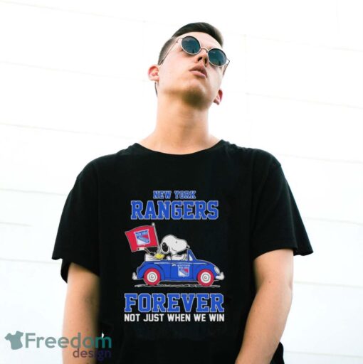 Official Peanuts Snoopy And Woodstock On Car New York Rangers Forever Not Just When We Win Shirt - G500 Gildan T-Shirt