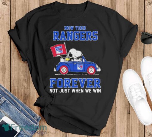 Official Peanuts Snoopy And Woodstock On Car New York Rangers Forever Not Just When We Win Shirt - Black T-Shirt