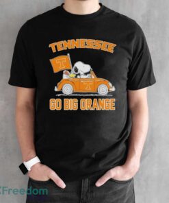 Official Peanuts Snoopy And Woodstock On Car Tennessee Volunteers Go Big Orange Shirt - Black Unisex T-Shirt