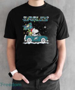 Official Philadelphia Eagles Christmas X Peanuts Snoopy And Woodstock On Car Shirt - Black Unisex T-Shirt