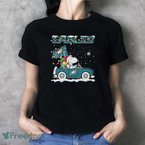 Official Philadelphia Eagles Christmas X Peanuts Snoopy And Woodstock On Car Shirt - Ladies T-Shirt